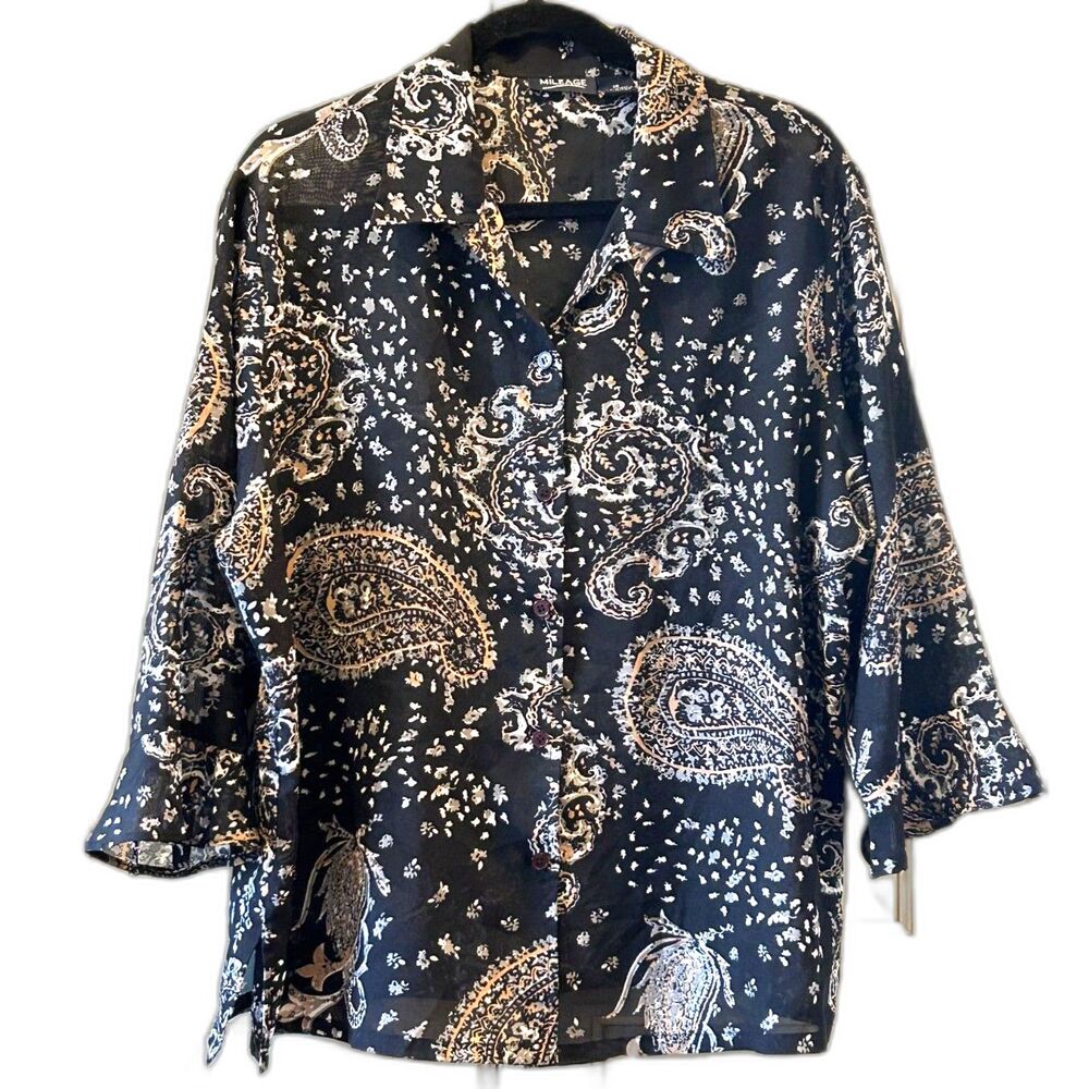 Mileage Black Paisley Print Bouse - Size 1X
